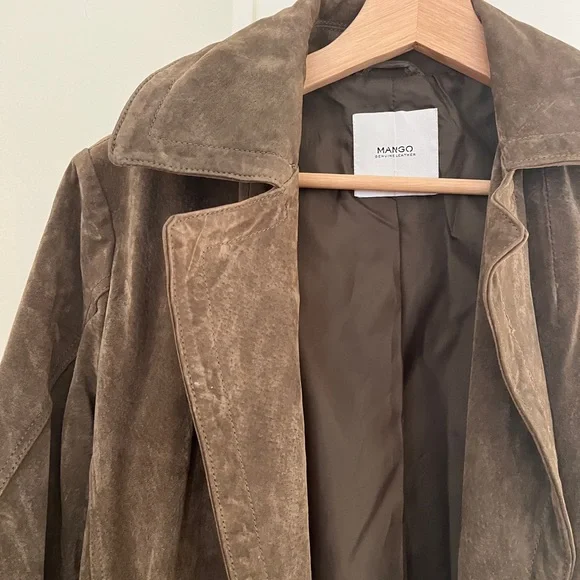 Mango Olive Suede Belted Wrap Jacket - Picture 3 of 4